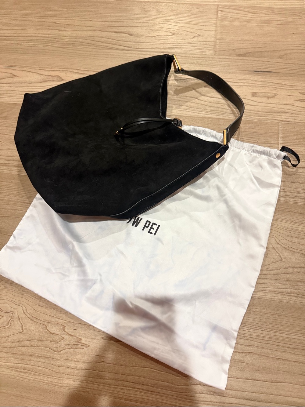 JW PEI Black Suede Shoulder Hobo with Gold Hardware